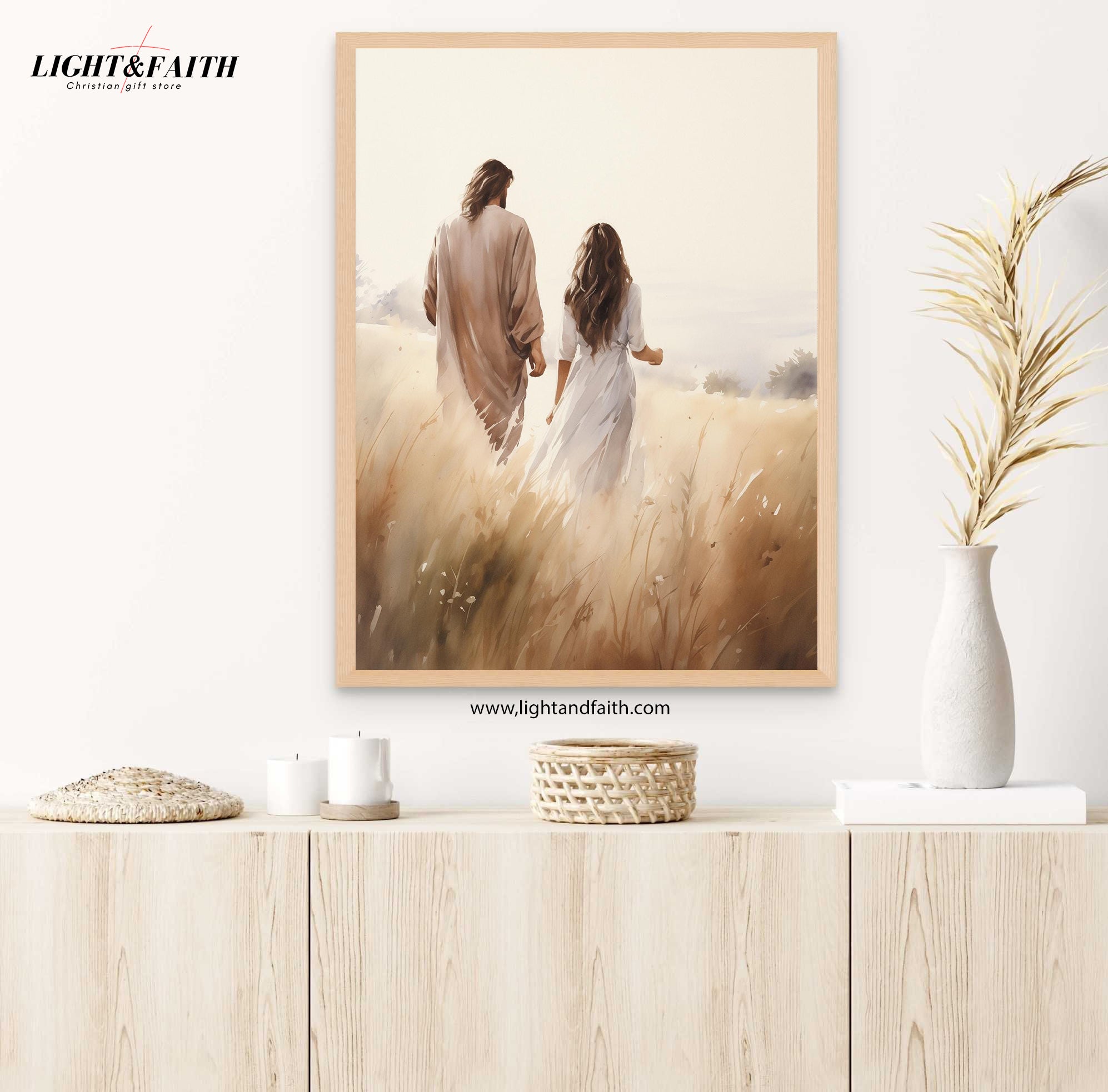 Jesus Walking With A Woman Poster, Jesus Christ Poster, Jesus with Woman, Bible Art Poster